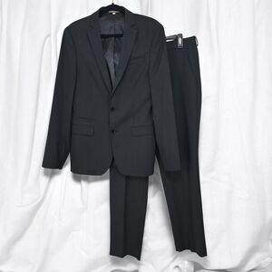Express Photographer Suit Men 36? Flat Pants 34x31 Black Pin Striped 2Pcs Fitted